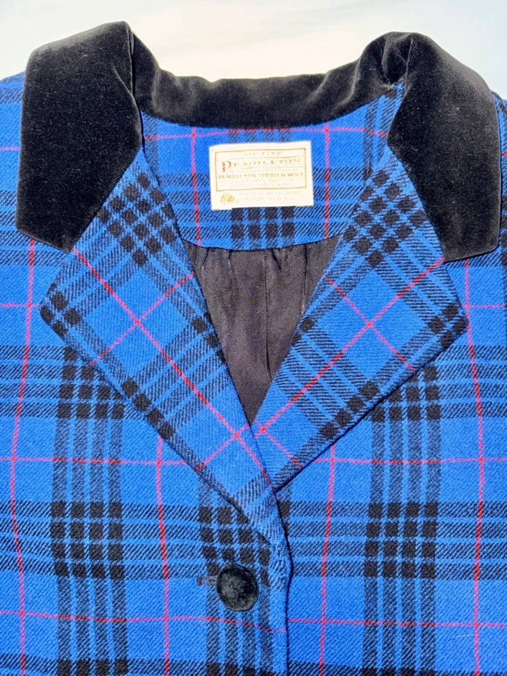 Vintage Pendelton 16P Wool Riding Jacket Coat Blue Black Plaid Women Blazer EUC - Picture 5 of 11